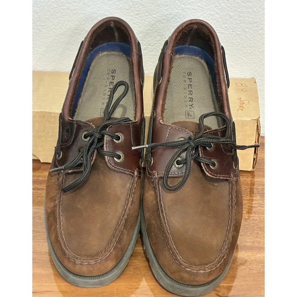 Sperry Top Sider Leeward 2-Eye Boat Shoes Men 10.5M Casual Lace Up Leather Brown